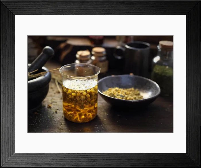 Framed Print : Chamomile, herbs in traditional medicine, home medicine cabinet Framed Print : Chamomile, herbs in traditional medicine, home medicine cabinet