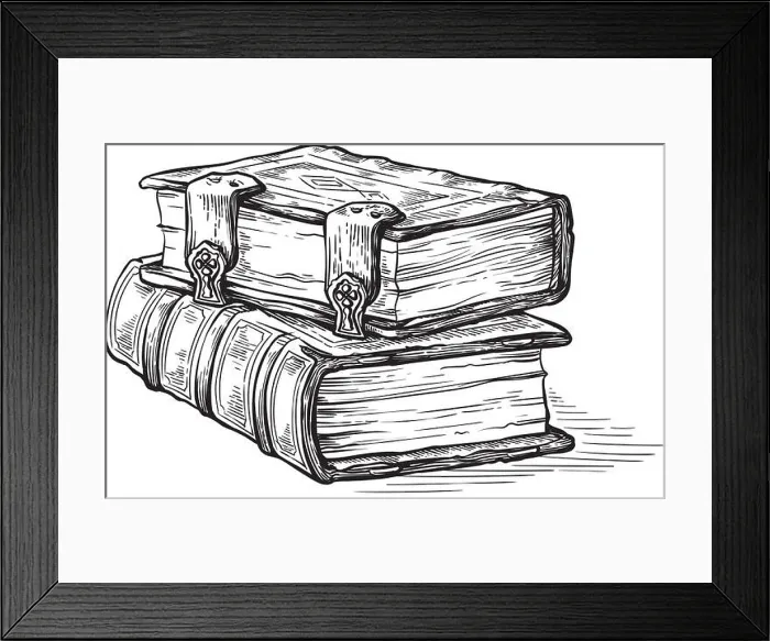 Framed Print : hand drawn sketch stack from two oldest books isolated on white background vector illustration Framed Print : hand drawn sketch stack from two oldest books isolated on white background vector illustration