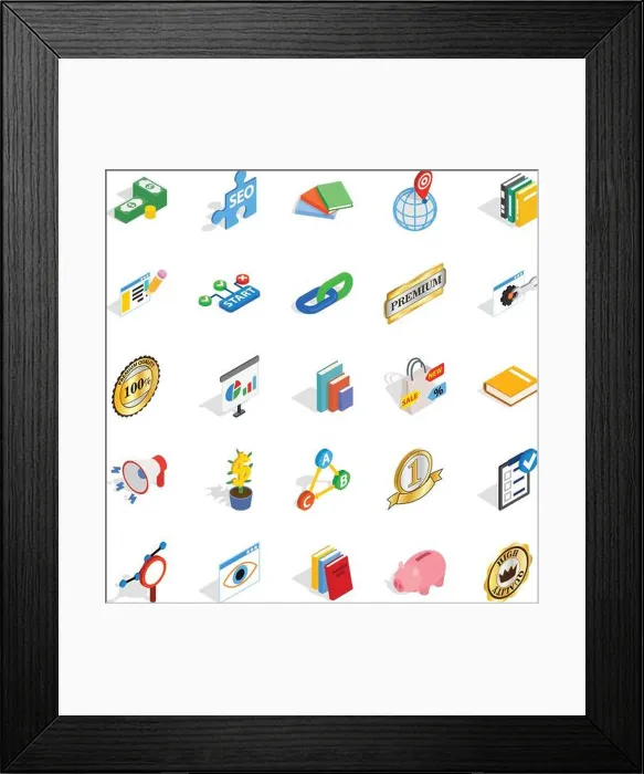 Framed Print : Economy icons set, isometric style Framed Print : Economy icons set, isometric style