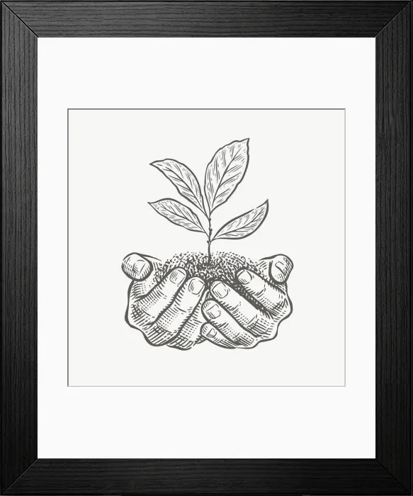 Framed Print : Hands and plant sketch vector illustration. Environment protection, business concept Framed Print : Hands and plant sketch vector illustration. Environment protection, business concept