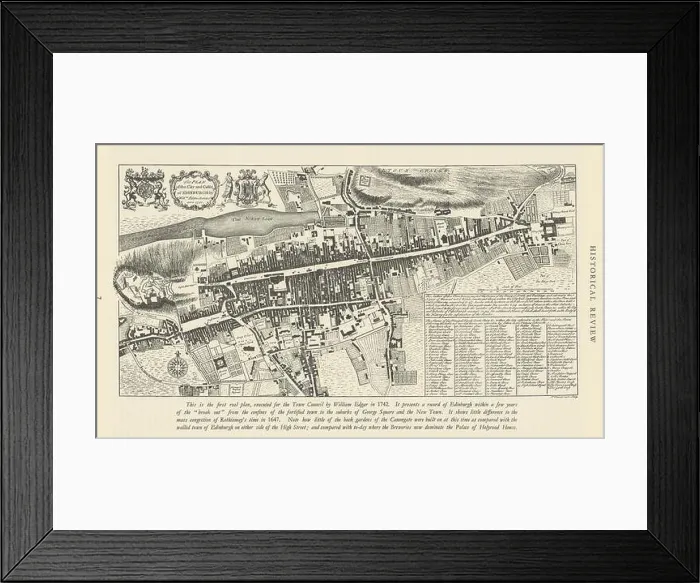 Framed Print : The City & Castle of Edinburgh after Edgar, 1742. Facsimile copy 1949 old map