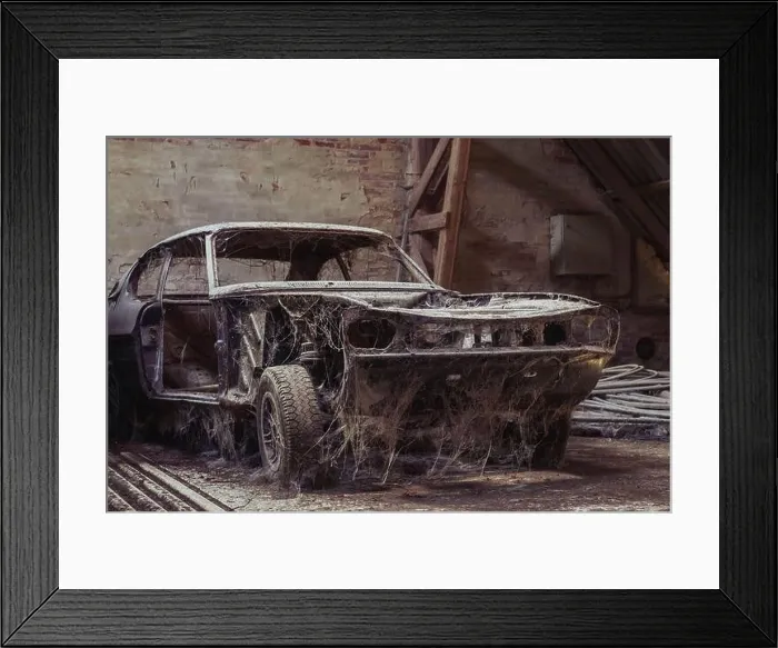 Framed Print : Old disassembled car in an abandoned factory Framed Print : Old disassembled car in an abandoned factory
