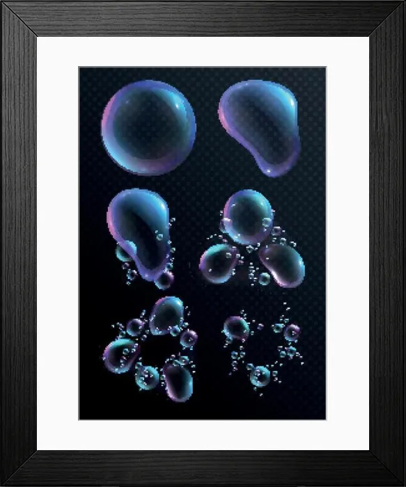 Framed Print : Realistic icons set with soap bubbles of different shape isolated vector illustration Framed Print : Realistic icons set with soap bubbles of different shape isolated vector illustration