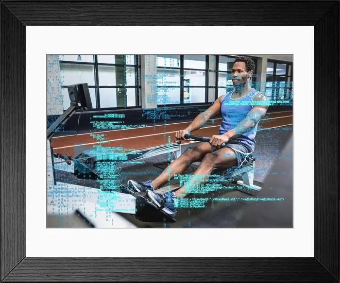 Framed Print : Composite image of data processing against african american fit man working out at the gym Framed Print : Composite image of data processing against african american fit man working out at the gym