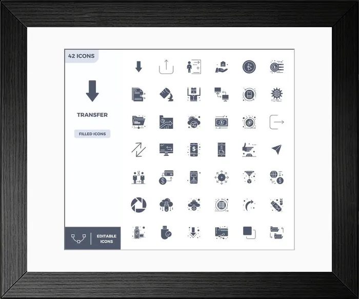 Framed Print : Professional-grade collection of 42 Filled vector icons representing Transfer Framed Print : Professional-grade collection of 42 Filled vector icons representing Transfer