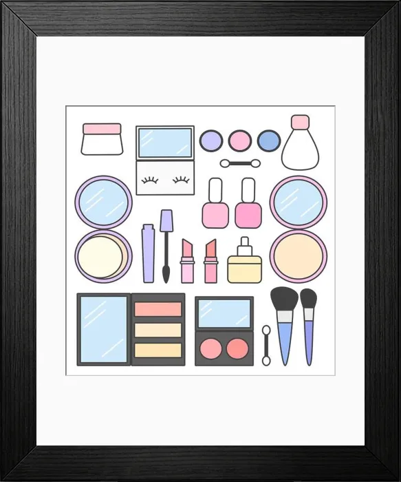 Framed Print : cute cartoon vector makeup beauty set collection Framed Print : cute cartoon vector makeup beauty set collection