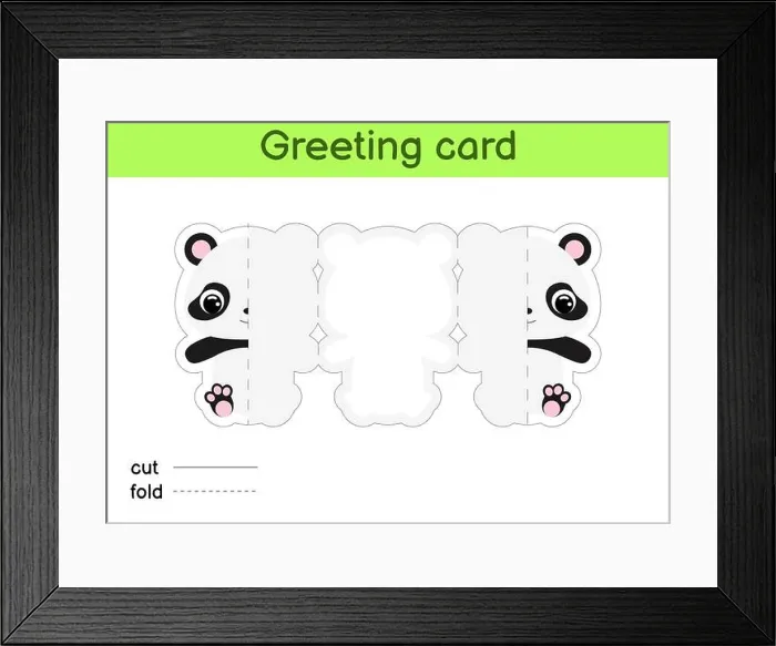 Framed Print : Cute panda fold-a-long greeting card template Framed Print : Cute panda fold-a-long greeting card template