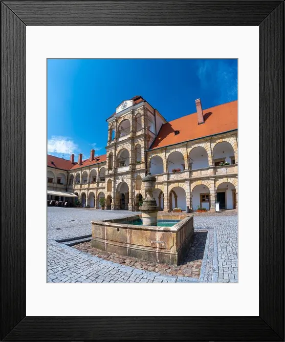 Framed Print : Renaissance castle at Moravian Trebova (Moravska trebova), Czech republic. View of courtyard of historical palace Framed Print : Renaissance castle at Moravian Trebova (Moravska trebova), Czech republic. View of courtyard of historical palace
