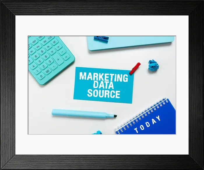 Framed Print : Writing displaying text Marketing Data Source. Internet Concept connection set up to a database from a server