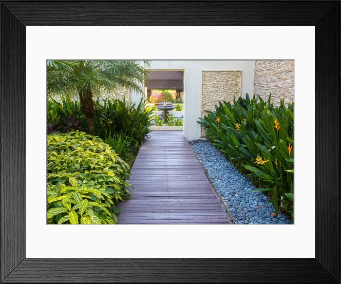 Framed Print : Beautifully manicured tropical garden design at the Ocean Wing of the Rasa Ria Hotel in Sabah Borneo Framed Print : Beautifully manicured tropical garden design at the Ocean Wing of the Rasa Ria Hotel in Sabah Borneo