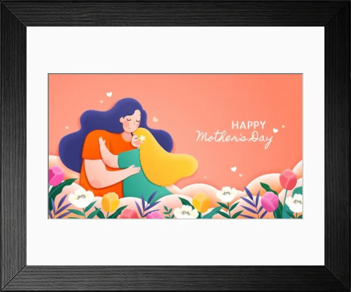 Framed Print : Mother hugs her child showing good motherhood, and the girl relies comfortably on her shoulder. Designed in flat style Framed Print : Mother hugs her child showing good motherhood, and the girl relies comfortably on her shoulder. Designed in flat style