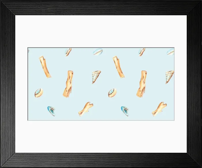 Framed Print : Watercolor Under the sea hand drawn Seamless Pattern with Seashells and Wooden Stocks on a light blue background Framed Print : Watercolor Under the sea hand drawn Seamless Pattern with Seashells and Wooden Stocks on a light blue background