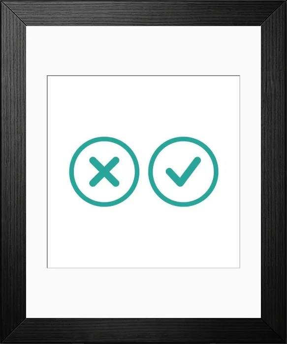 Framed Print : Set of check mark icons. rounded blue tick and cross in circle Framed Print : Set of check mark icons. rounded blue tick and cross in circle