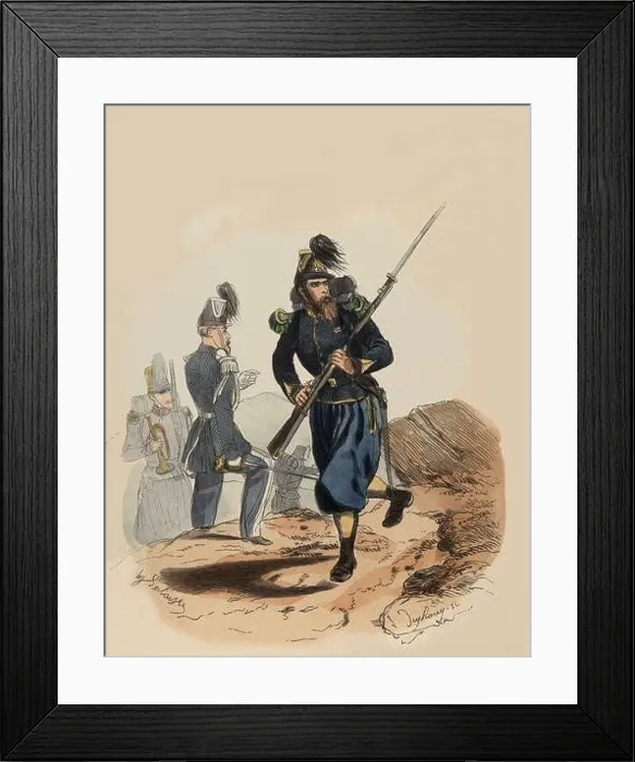 Framed Print : Francia. Siglo XIX. Uniforme de Cazadores a pié de la guardia imperial, año 1854. Grabado de 1864 Framed Print : Francia. Siglo XIX. Uniforme de Cazadores a pié de la guardia imperial, año 1854. Grabado de 1864
