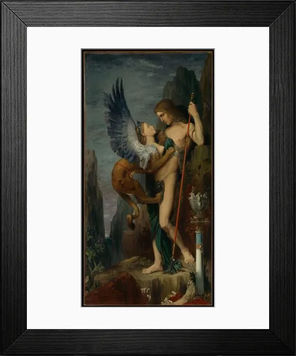 Framed Print : Oedipus and the Sphinx 1864 Gustave Moreau French The legendary Greek prince Oedipus confronts the malevolent Sphinx Framed Print : Oedipus and the Sphinx 1864 Gustave Moreau French The legendary Greek prince Oedipus confronts the malevolent Sphinx