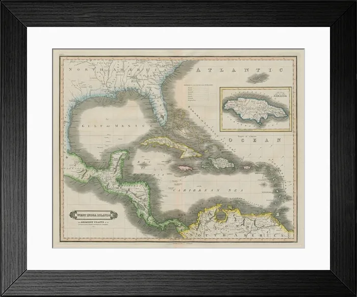 Framed Print : West India Islands. Caribbean. La Salle settlement in Texas. LIZARS 1842 map Framed Print : West India Islands. Caribbean. La Salle settlement in Texas. LIZARS 1842 map