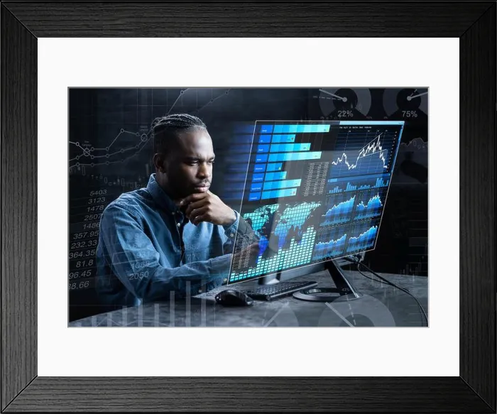 Framed Print : Financial KPI Data Profits Dashboard On Computer