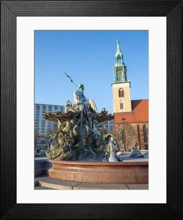 Framed Print : Berlin - The Neptune Fountain (Neptunbrunnen) and the Marienkirche church designed by Reinhold Begas in 1891 Framed Print : Berlin - The Neptune Fountain (Neptunbrunnen) and the Marienkirche church designed by Reinhold Begas in 1891