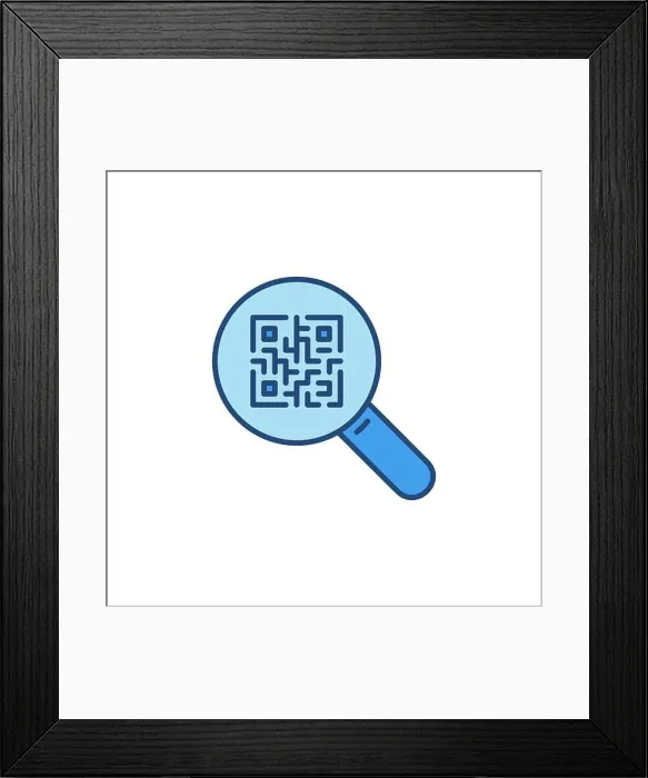 Framed Print : Magnifying Glass with QR Code vector Search concept colored icon or symbol Framed Print : Magnifying Glass with QR Code vector Search concept colored icon or symbol