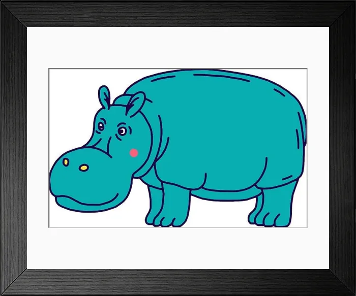 Framed Print : Cartoon animal, cute hippo on green backgrounds Framed Print : Cartoon animal, cute hippo on green backgrounds
