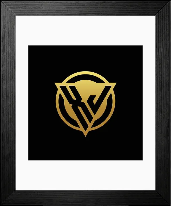 Framed Print : XJ logo monogram with triangle shape and circle rounded style isolated on gold colors Framed Print : XJ logo monogram with triangle shape and circle rounded style isolated on gold colors