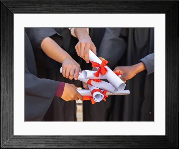 Framed Print : Graduation, graduate celebration and hands with diploma Framed Print : Graduation, graduate celebration and hands with diploma