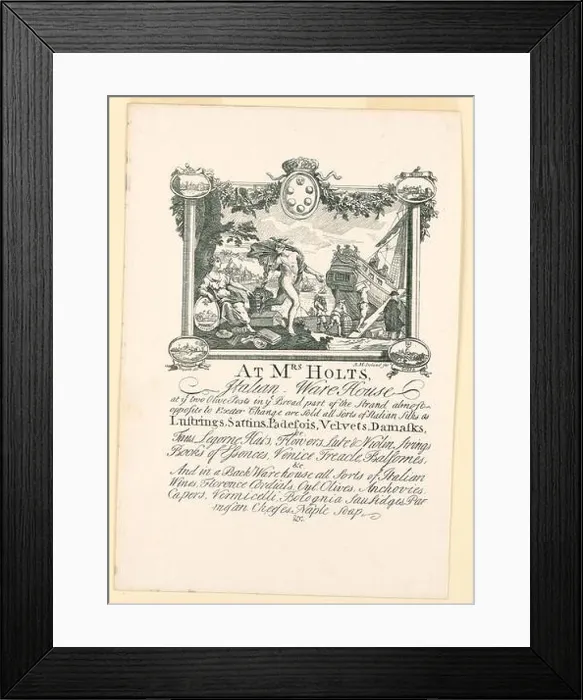 Framed Print : Mrs Holts Shop Card. Research in ProgressThe upper part depicts a harbor scene Framed Print : Mrs Holts Shop Card. Research in ProgressThe upper part depicts a harbor scene