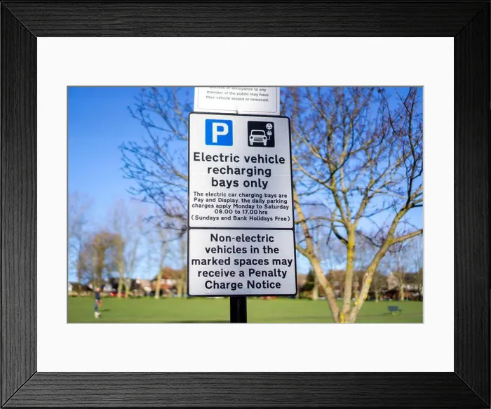 Framed Print : Electric vehicle recharging sign Framed Print : Electric vehicle recharging sign