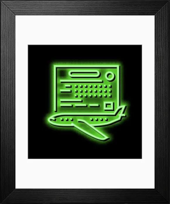 Framed Print : study time flight school neon glow icon illustration Framed Print : study time flight school neon glow icon illustration