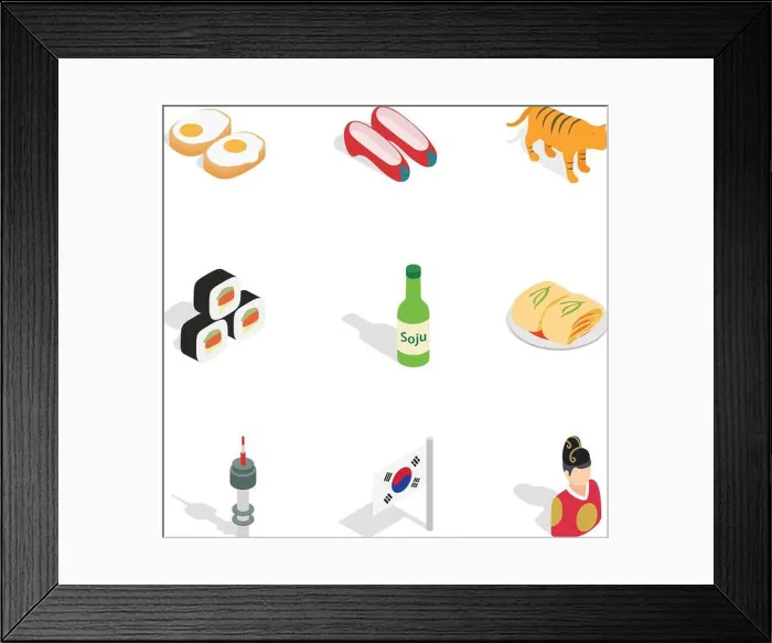 Framed Print : Symbols of South Korea icons, isometric 3d style Framed Print : Symbols of South Korea icons, isometric 3d style