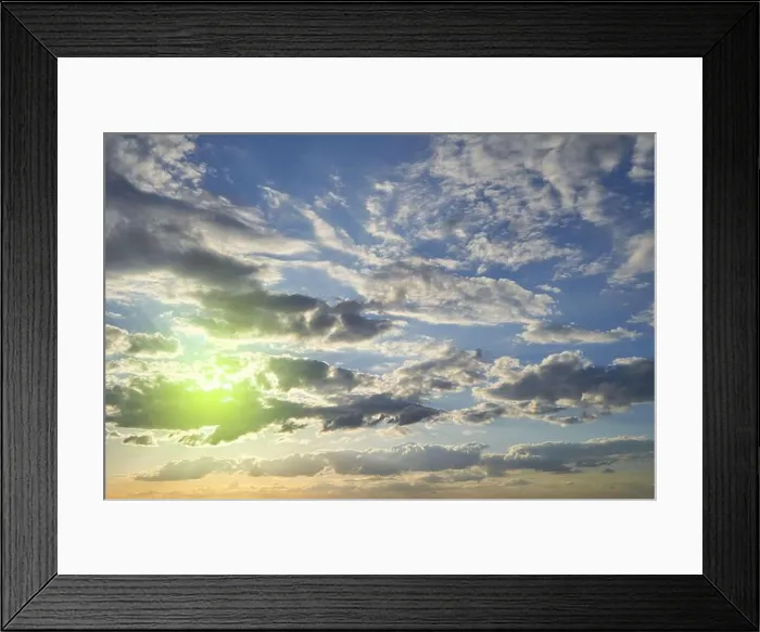 Framed Print : Evening sky at sunset with clouds and blue sky Framed Print : Evening sky at sunset with clouds and blue sky
