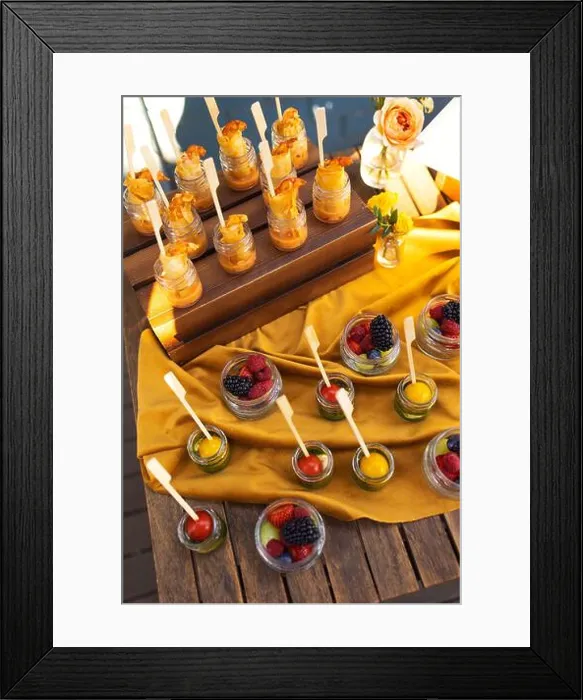 Framed Print : Backyard barbeque party at summer, elegant decoration, luxury catering Framed Print : Backyard barbeque party at summer, elegant decoration, luxury catering