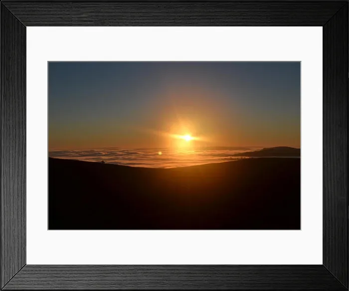 Framed Print : Sunset over the Shropshire Hills. View from the Long Mynd, with clouds in the valley, England, UK Framed Print : Sunset over the Shropshire Hills. View from the Long Mynd, with clouds in the valley, England, UK