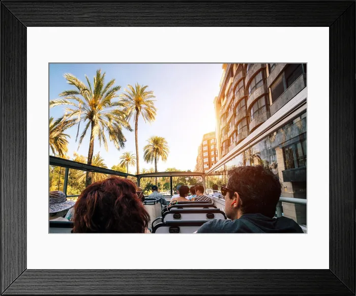 Framed Print : Tourists on open top sightseeing bus Hop on hop off in Valencia explore city Framed Print : Tourists on open top sightseeing bus Hop on hop off in Valencia explore city