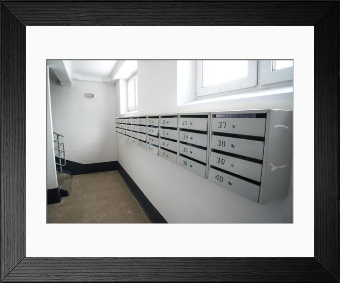 Framed Print : Mailboxes in a residential apartment building Framed Print : Mailboxes in a residential apartment building