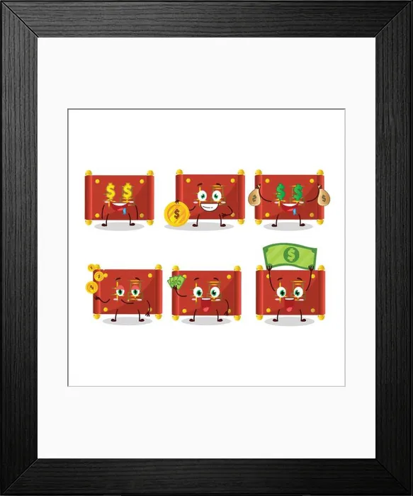 Framed Print : Red paper roll chinese cartoon character with cute emoticon bring money. Vector illustration Framed Print : Red paper roll chinese cartoon character with cute emoticon bring money. Vector illustration