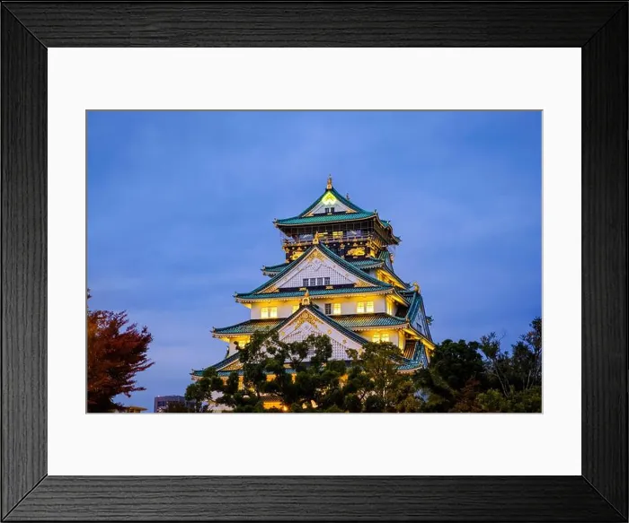 Framed Print : Osaka, Japan - November 10, 2019 : View of Osaka Castle Lit Up at Night Framed Print : Osaka, Japan - November 10, 2019 : View of Osaka Castle Lit Up at Night