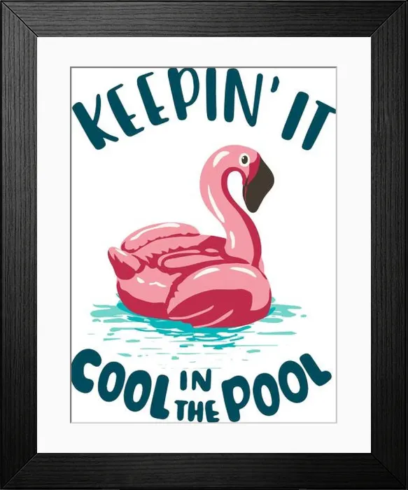 Framed Print : KEEPIN IT COOL IN THE POOL, pink flamingo rubber ring Framed Print : KEEPIN IT COOL IN THE POOL, pink flamingo rubber ring
