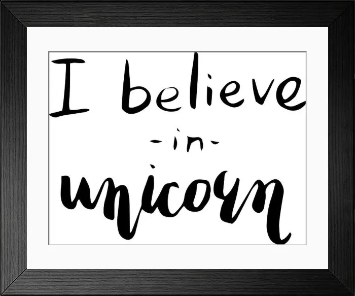 Framed Print : I believe in unicorn. Modern brush lettering style Framed Print : I believe in unicorn. Modern brush lettering style