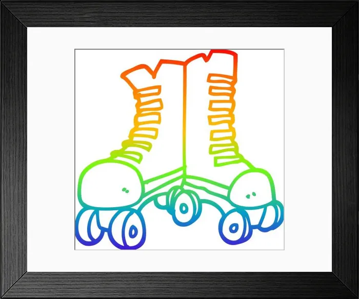 Framed Print : rainbow gradient line drawing of a cartoon roller boots Framed Print : rainbow gradient line drawing of a cartoon roller boots