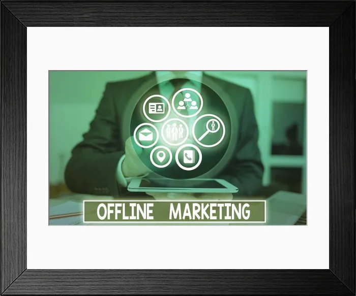 Framed Print : Handwriting text Offline Marketing. Conceptual photo Advertising strategy published outside of the internet Framed Print : Handwriting text Offline Marketing. Conceptual photo Advertising strategy published outside of the internet
