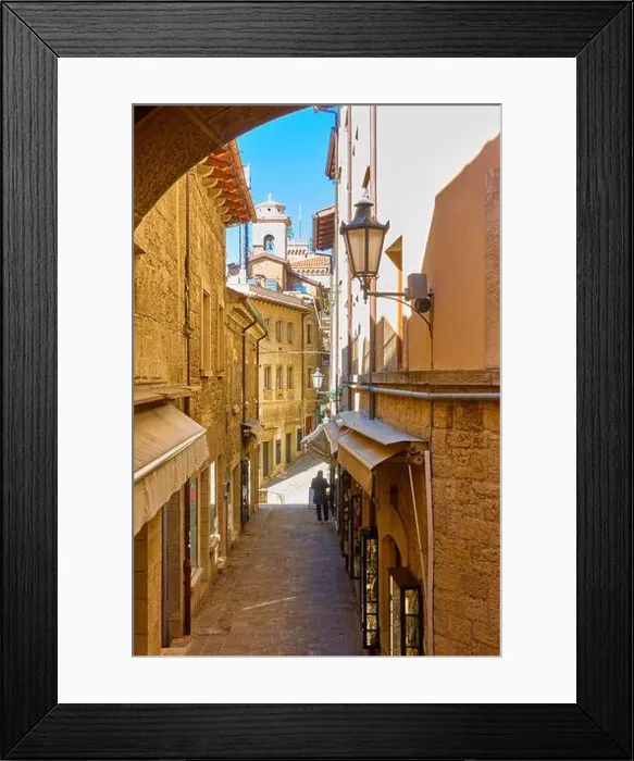 Framed Print : Picturesque street in the City of San Marino, The Republic of San Marino Framed Print : Picturesque street in the City of San Marino, The Republic of San Marino