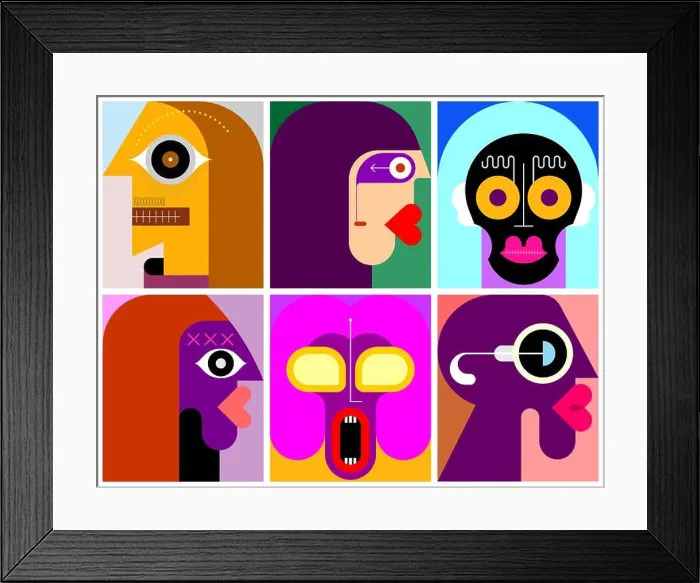 Framed Print : Six Portraits modern art layered vector illustration. Composition of six different abstract images of human face Framed Print : Six Portraits modern art layered vector illustration. Composition of six different abstract images of human face