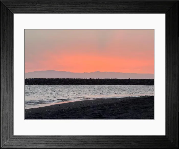 Framed Print : A Tenerife beach with black volcanic sand at sunset Framed Print : A Tenerife beach with black volcanic sand at sunset