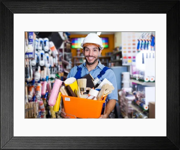 Framed Print : foreman holding basket with tools