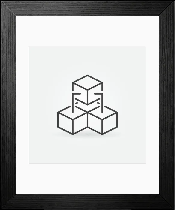 Framed Print : Three Connected Blocks - Blockchain Technology linear vector concept icon or logo element Framed Print : Three Connected Blocks - Blockchain Technology linear vector concept icon or logo element