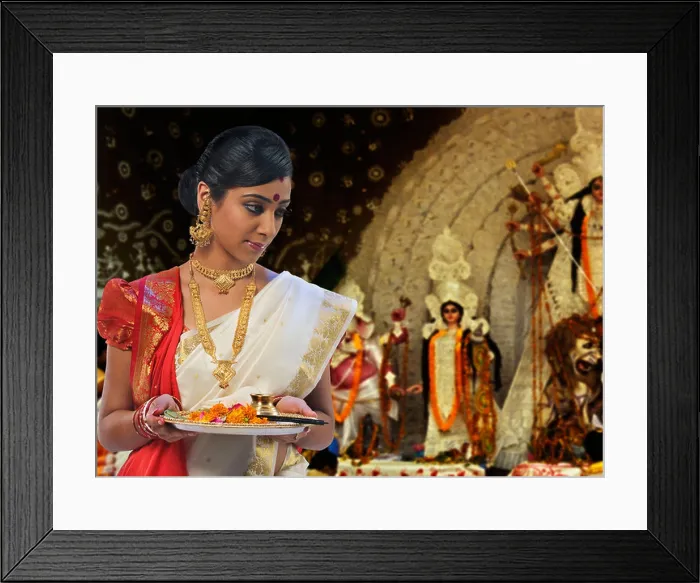 Framed Print : Bengali woman celebrating Durga puja