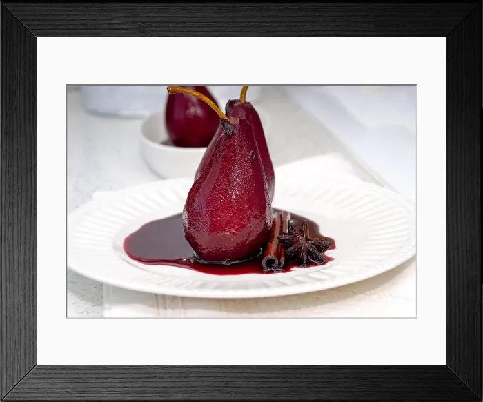 Framed Print : Pears poached in red wine, with star anise Framed Print : Pears poached in red wine, with star anise