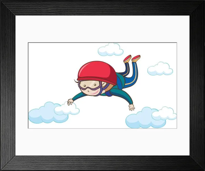 Framed Print : A Man Free Skydiving on Sky illustration Framed Print : A Man Free Skydiving on Sky illustration