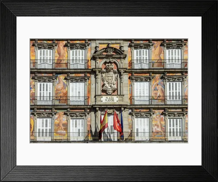 Framed Print : Detail of a beautiful building on Plaza Mayor (town square) in Madrid Spain Framed Print : Detail of a beautiful building on Plaza Mayor (town square) in Madrid Spain